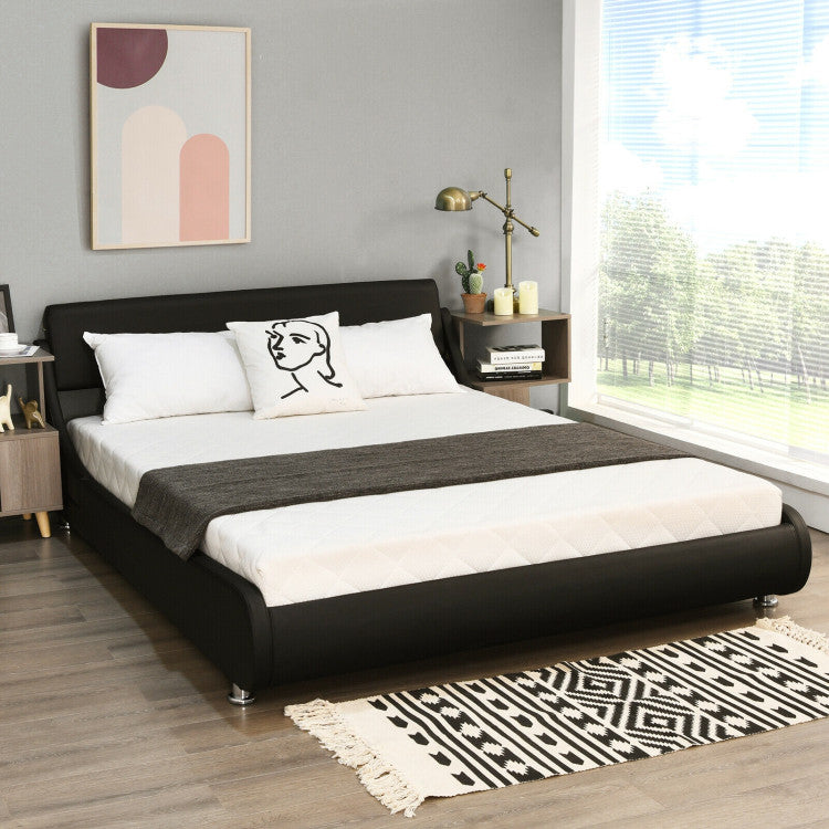 Queen Faux Leather Upholstered Platform Bed Frame Adjustable Headboard