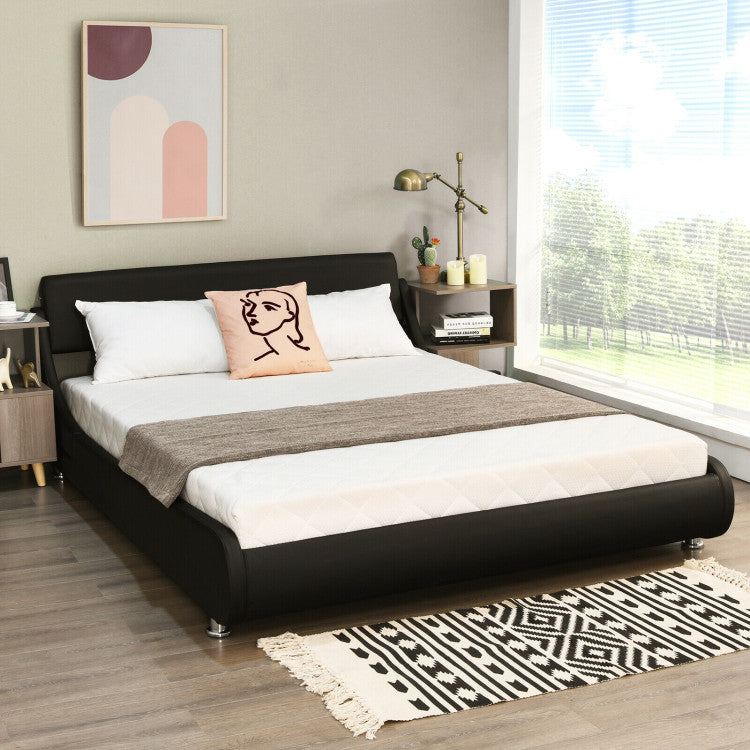 Full Size Faux Leather Upholstered Platform Bed Adjustable Headboard