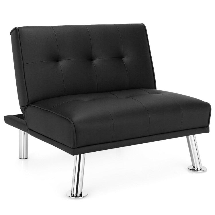 Folding PU Leather Single Sofa with Metal Legs and Adjustable Backrest