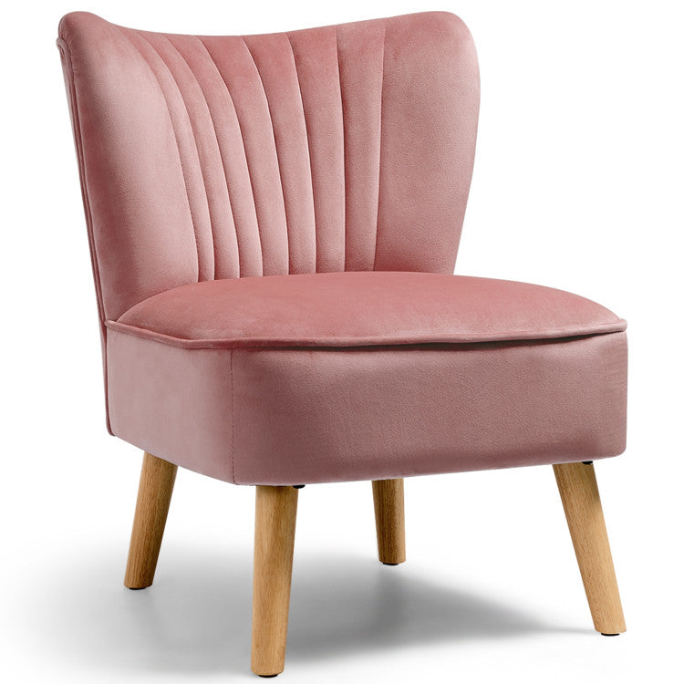 Modern Armless Velvet Accent Chair with Wood Legs