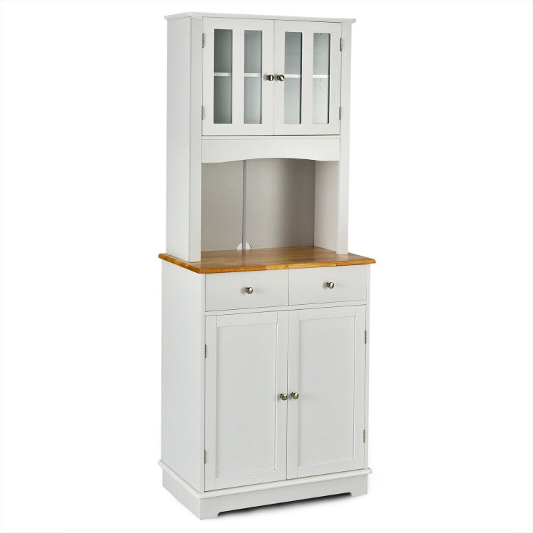 Kitchen Pantry Cabinet with Wood Top and Hutch