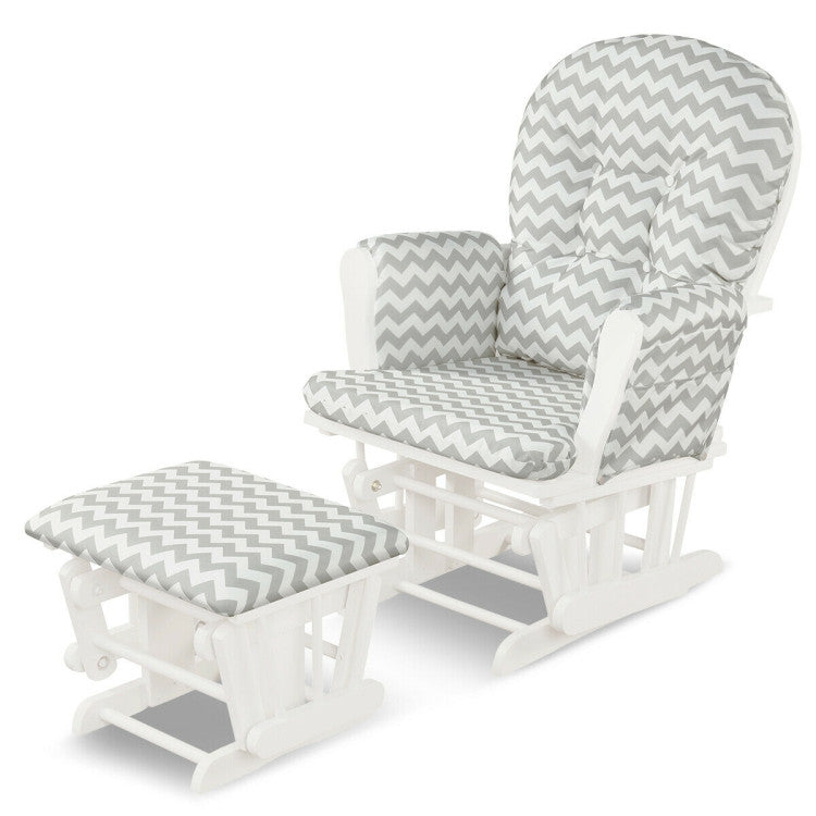 Wood Glider and Ottoman Set with Padded Armrests and Detachable Cushion