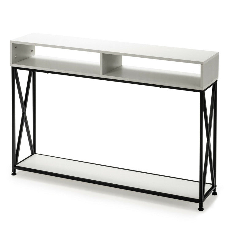 Console Table with Open Shelf and Storage Compartments Steel Frame