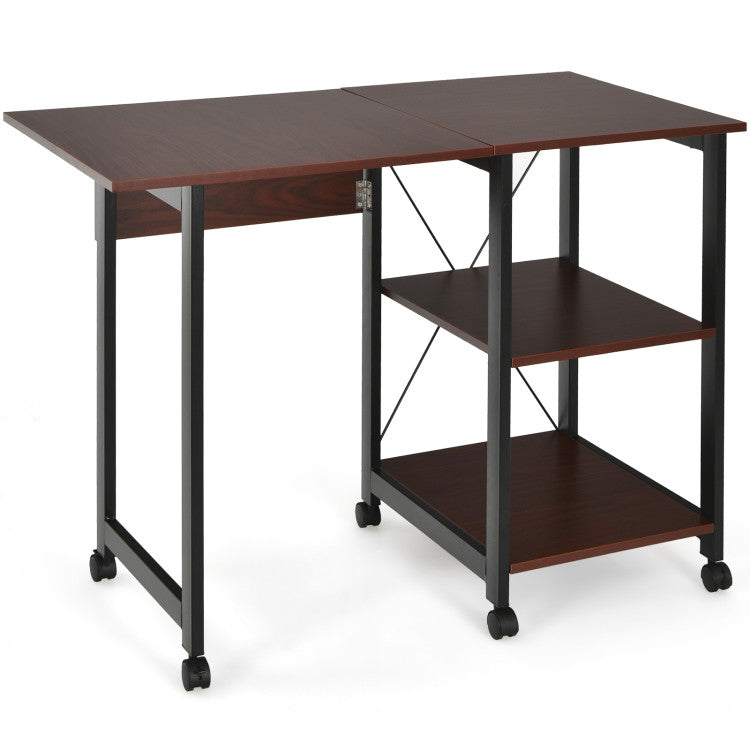 Folding Writing Office Desk with Storage Shelves