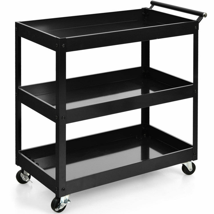 3-Tier Utility Cart Metal Mental Storage Service Trolley