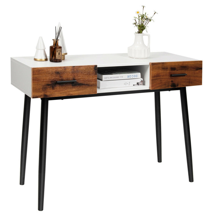 48 Inch Industrial Console Table with 2 Drawers for Entryway Hallway