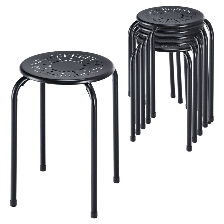 6-Pack Stackable Multifunctional Daisy Design Backless round Metal Stool Set