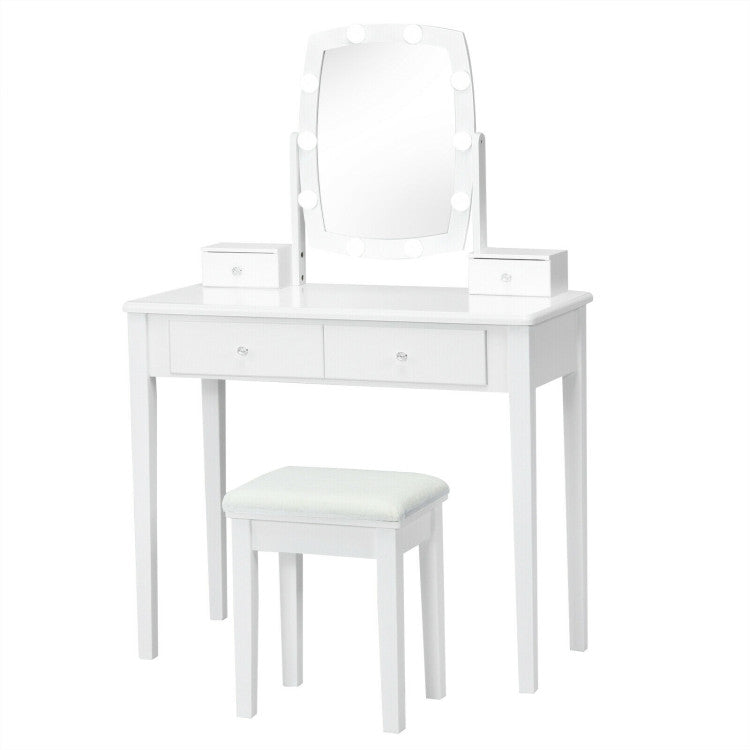 Vanity Table Set with Lighted Mirror for Bedroom and Dressing Room