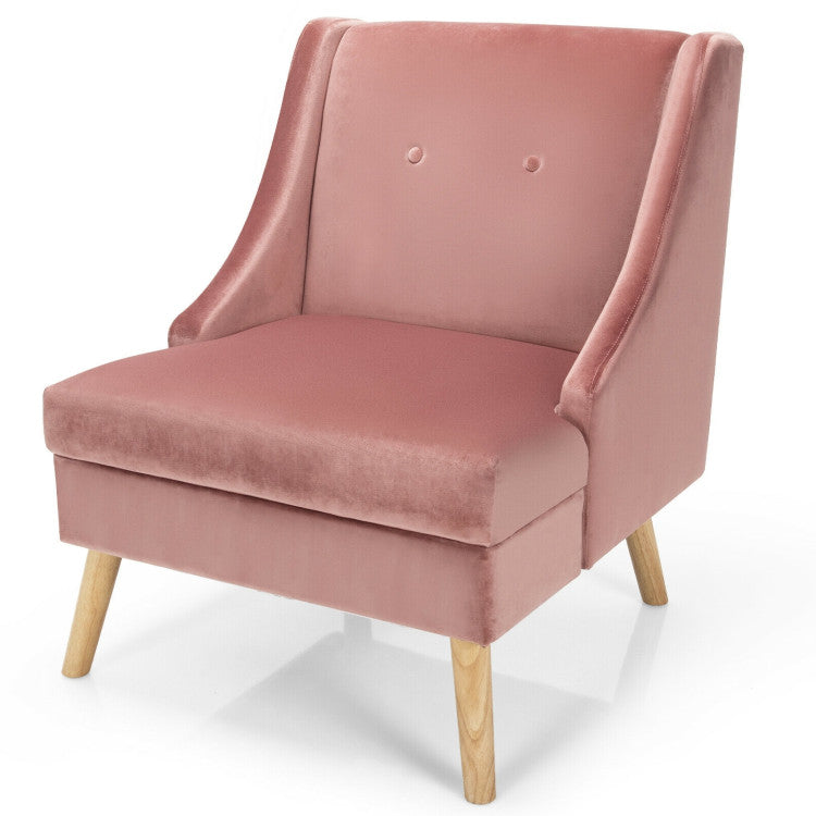 Velvet Wing Back Accent Chair with Rubber Wood Legs and Padded Seat for Living Room