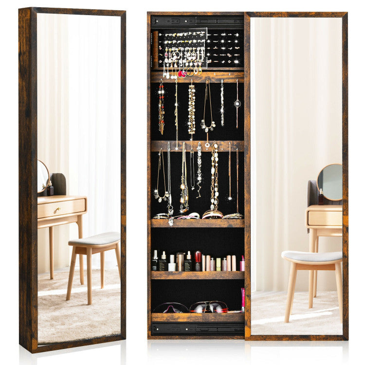 Wall Mounted Jewelry Full-Length Mirror Slide Cabinet Armoire