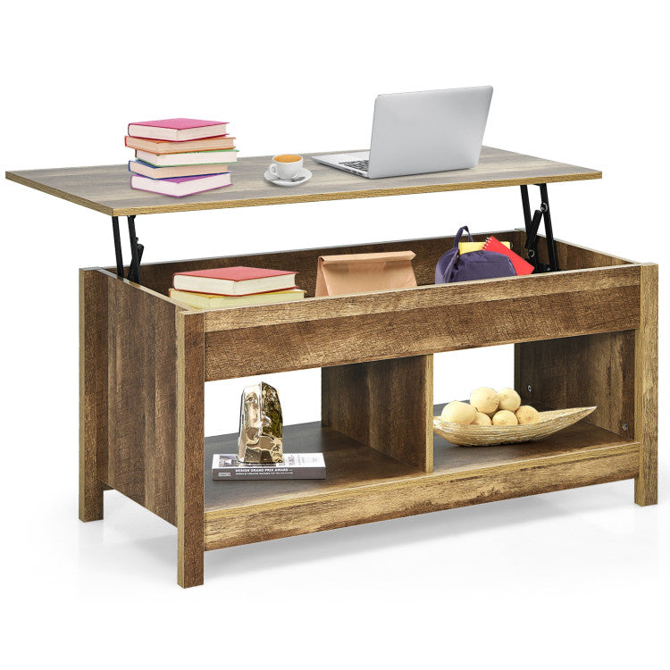 Lift Top Coffee Table with Hidden Storage Compartment and Lower Shelf for Study Room