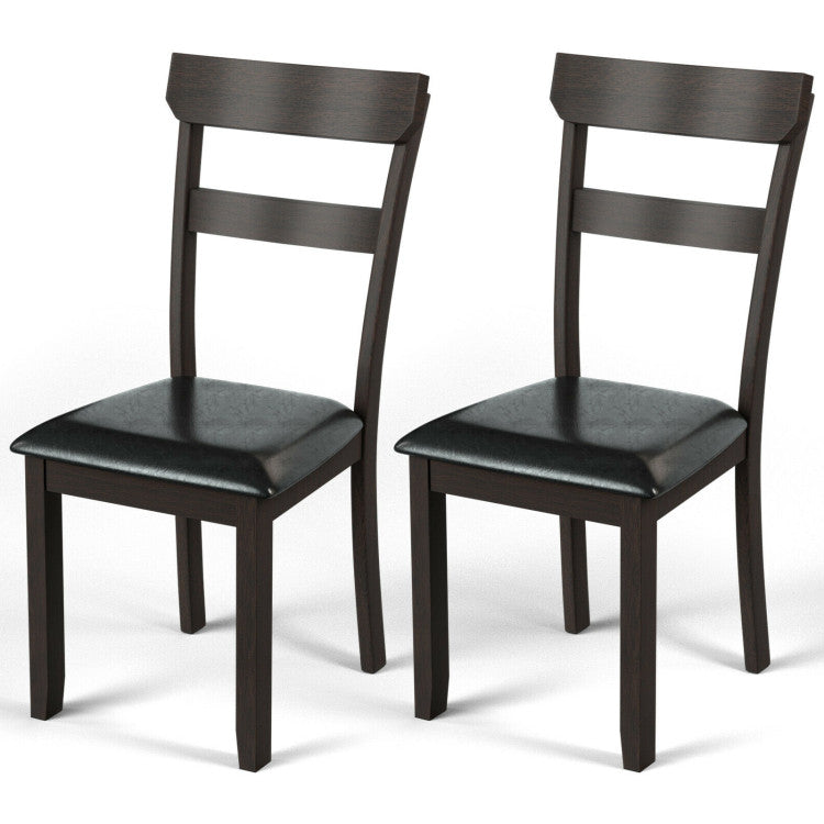 Set of 2 Dining Chairs with Rubber Wood Frame and Upholstered Faux Leather Seat