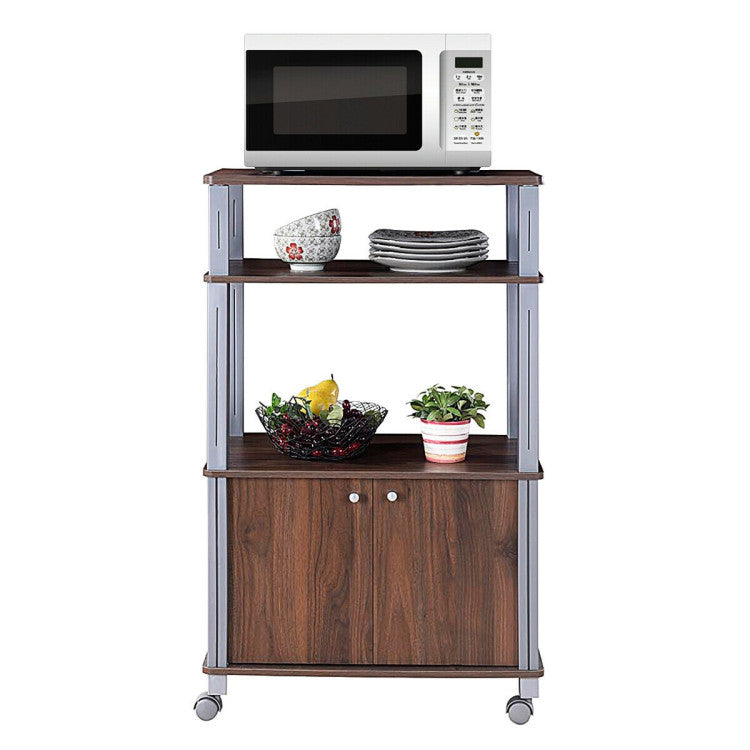 Multifunctional Rolling Kitchen Baker’S Rack with 2-Tier Shelf and Cabinet