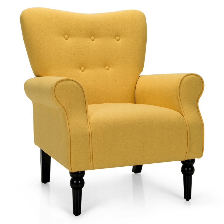 Upholstered Fabric Accent Chair with Tufted Backrest and Rubber Wood Legs