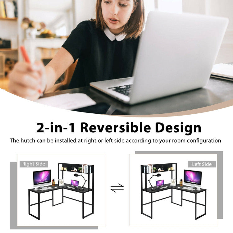 Reversible L-Shaped Corner Desk with Storage Bookshelf