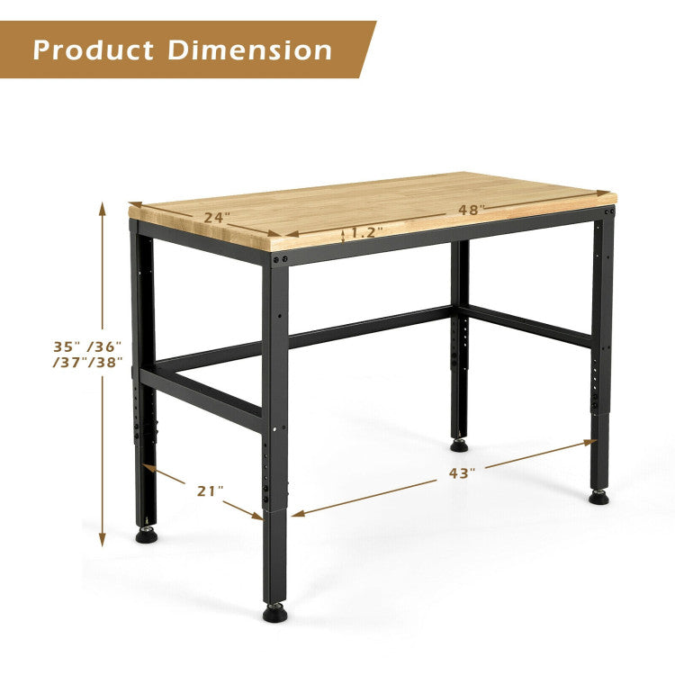 48 Inch Adjustable Solid Oak Workbench with 2000Lbs Heavy-Duty Capacity