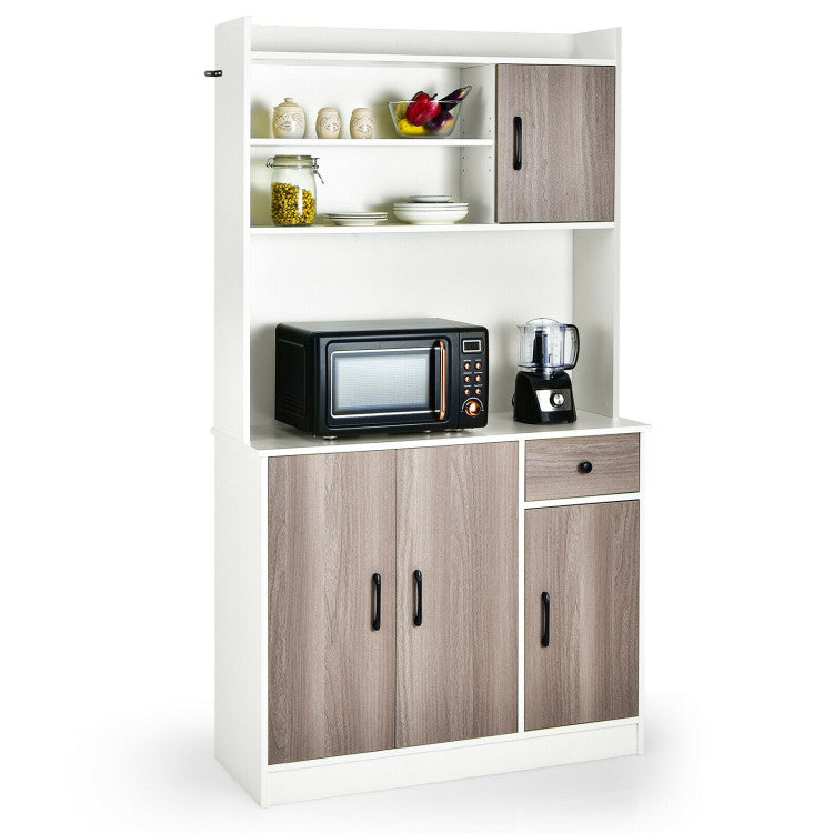 4-Door Freestanding Kitchen Buffet with Hutch and Adjustable Shelves