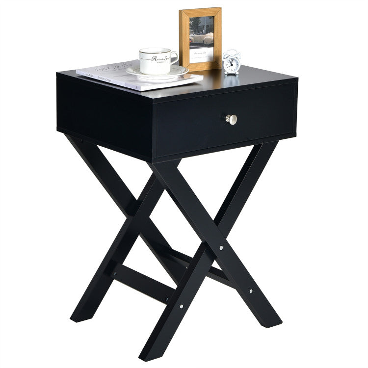 Modern X-Shaped Nightstand with Drawer for Living Room Bedroom