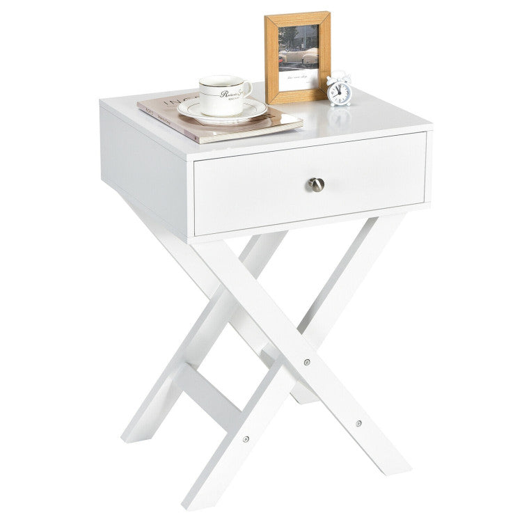 Modern X-Shaped Nightstand with Drawer for Living Room Bedroom