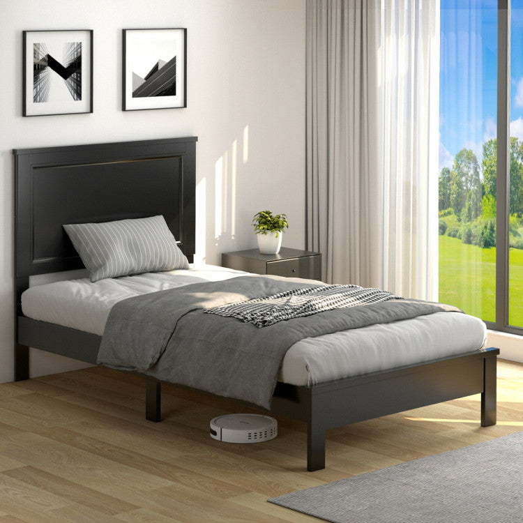 Twin Size Wooden Bed Frame with Headboard