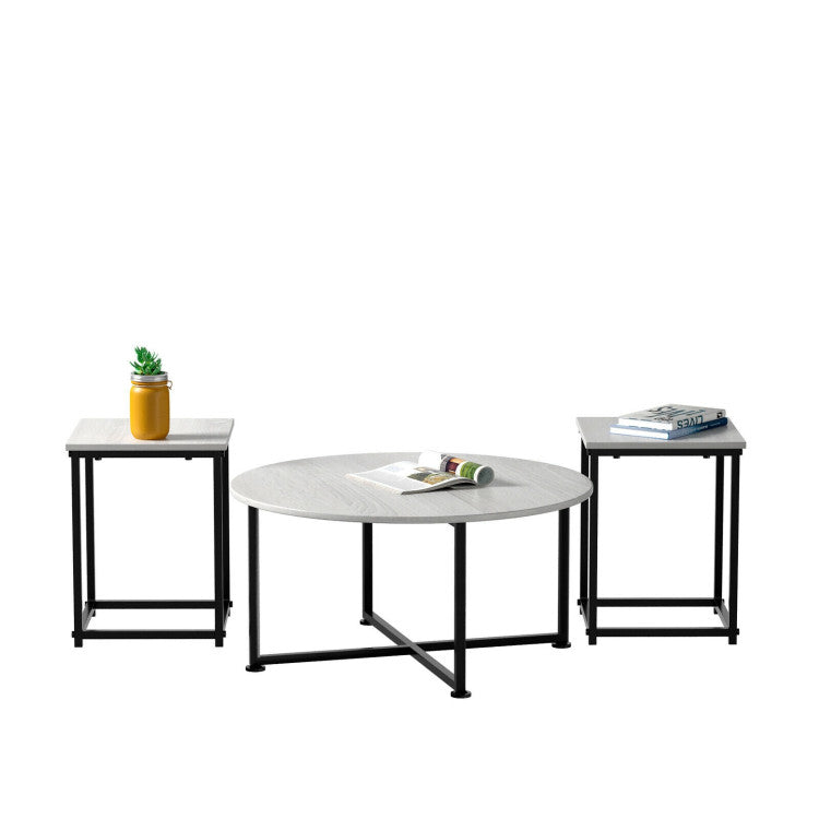 3-Piece Modern Faux Marble Coffee Table Set for Living Room