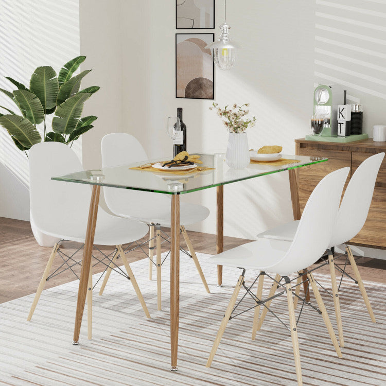 Modern Glass Rectangular Dining Table with Metal Legs