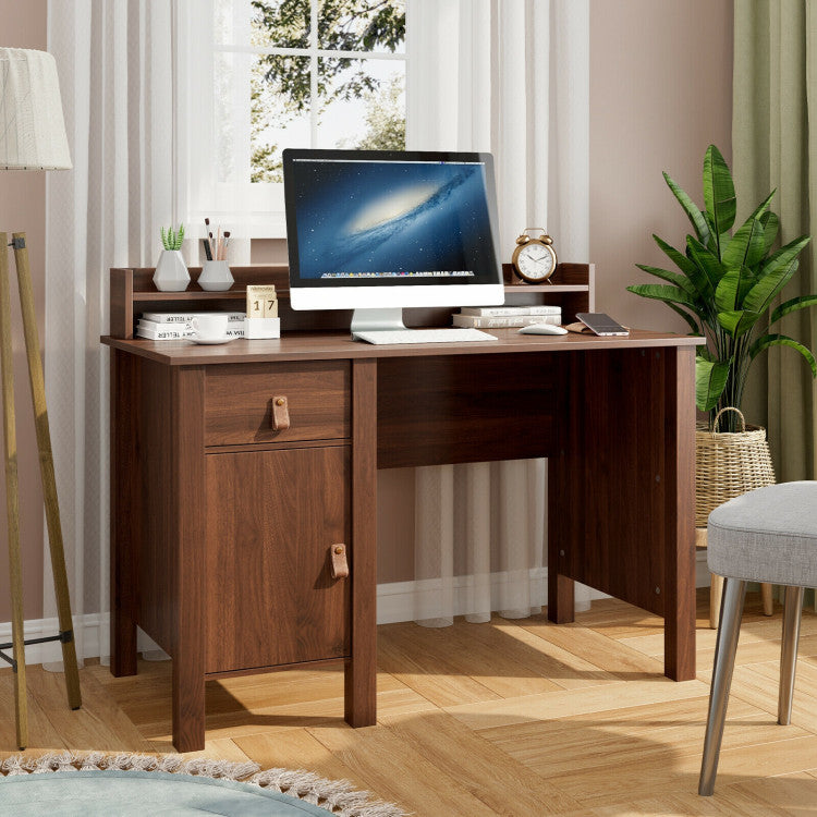 48 Inch Computer Desk Writing Workstation with Drawer and Hutch Walnut