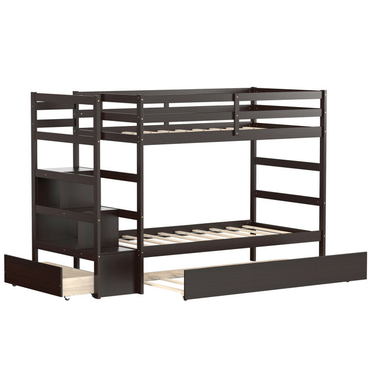 Twin over Twin Bunk Bed with Storage Shelf and Drawer