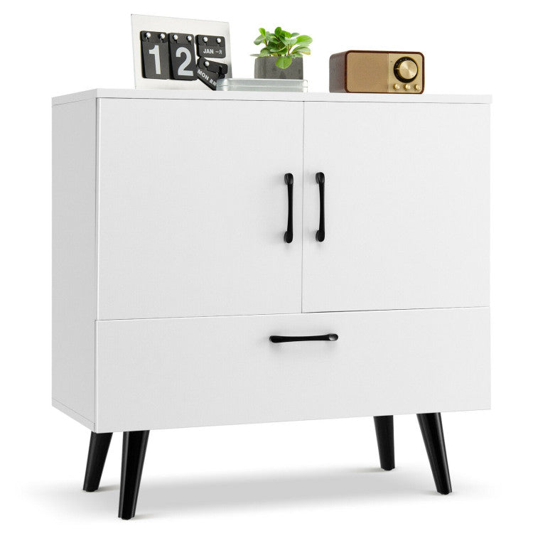 Modern Floor Storage Cabinet with 2 Doors and 1 Pull-Out Drawer