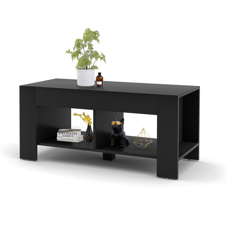 2-Tier Wood Coffee Table Sofa Side Table with Storage Shelf