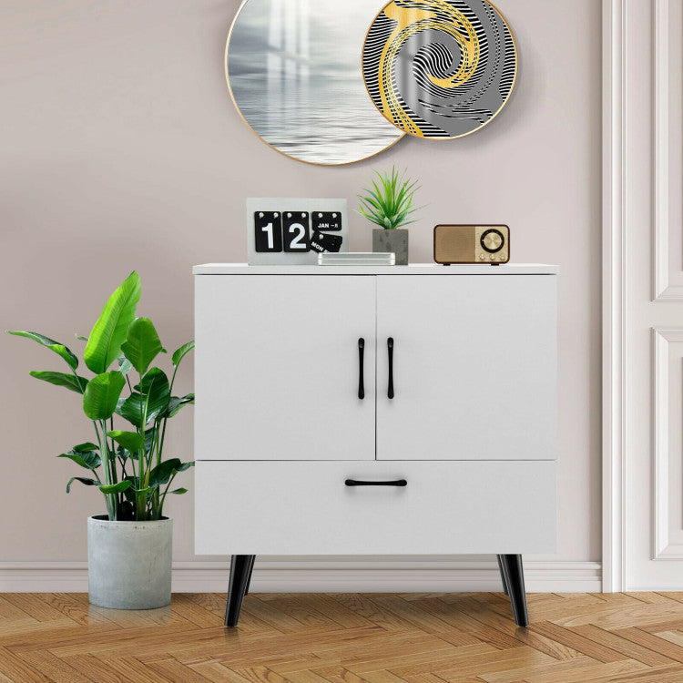 Modern Floor Storage Cabinet with 2 Doors and 1 Pull-Out Drawer