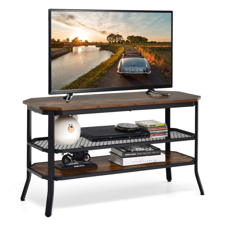 3-Tier Industrial Wooden TV Stand with Storage Shelves for Tvs up to 46 Inch