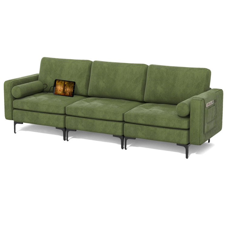 3-Seat Sofa Sectional with Side Storage Pocket and Metal Leg