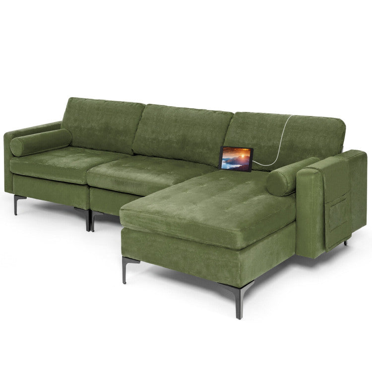 Modular L-Shaped Sectional Sofa with Reversible Chaise and 2 USB Ports