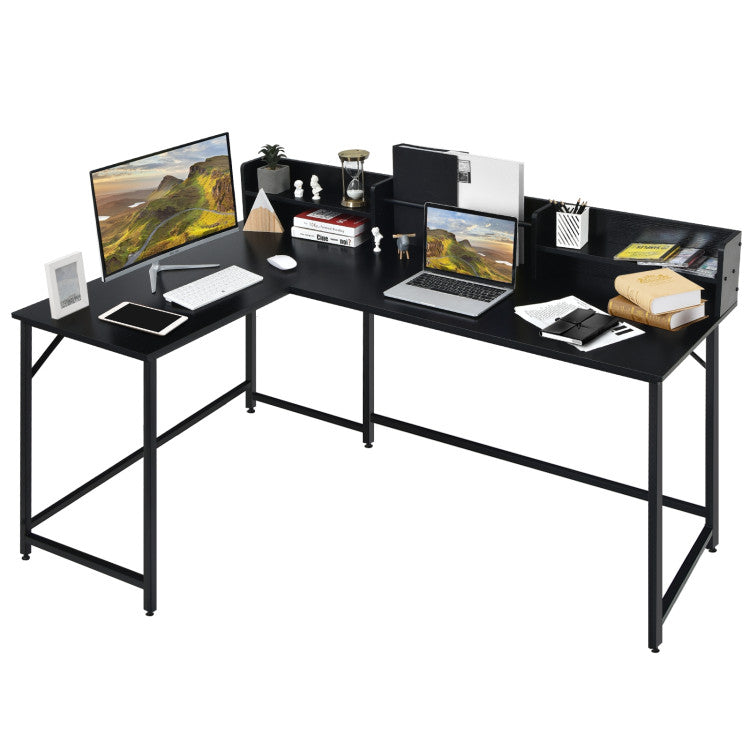 L-Shaped Computer Desk with File Rack and 2 Shelves