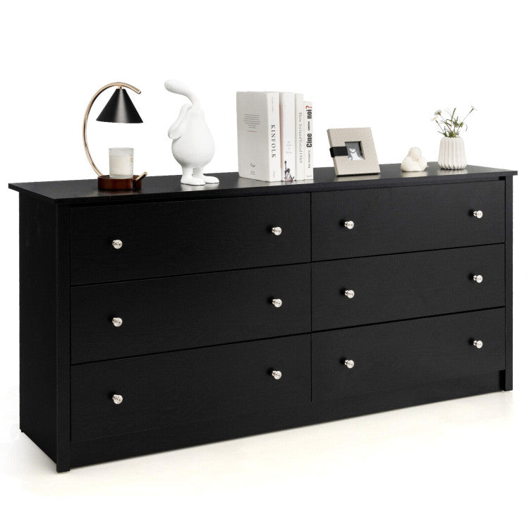 Freestanding 6-Drawer Dresser with Mental Knobs for Bedroom