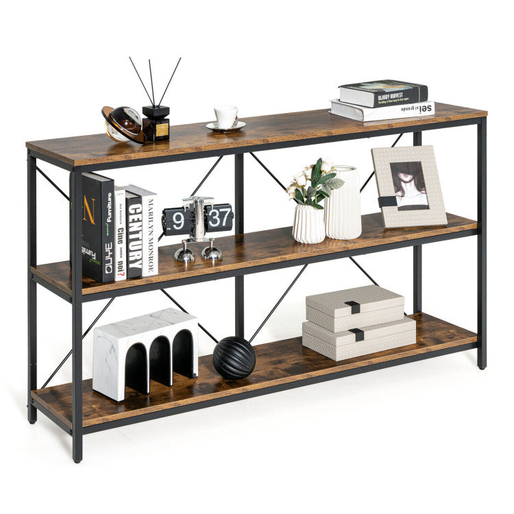 55 Inch 3-Tier Console Table with Storage Shelves