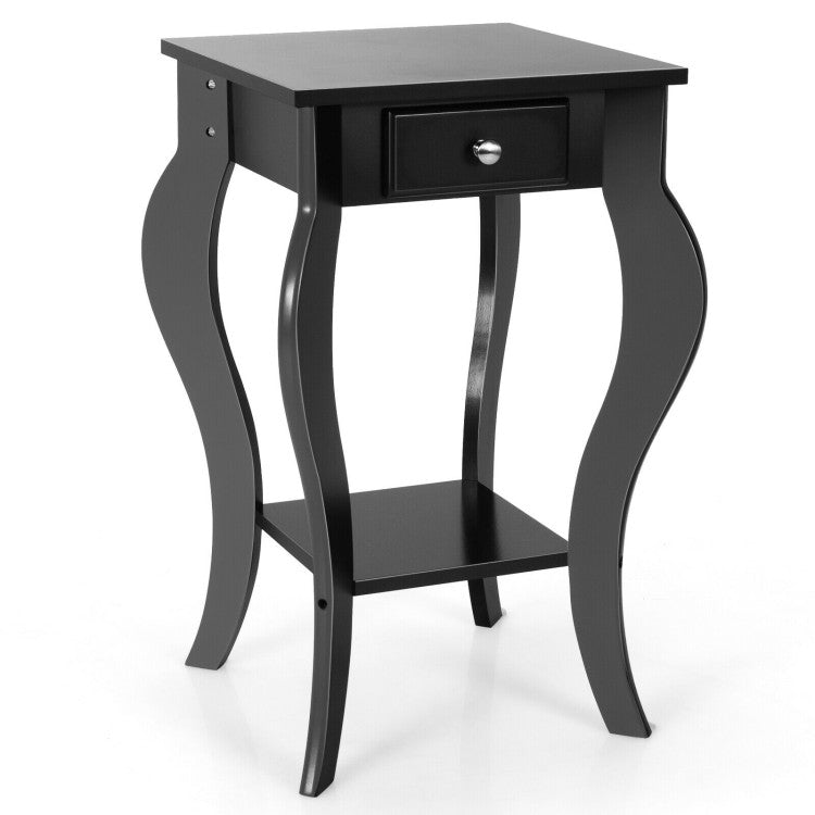 2-Tier End Table with Drawer and Shelf for Living Room Bedroom