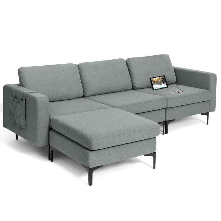 Modular L-Shaped Sectional Sofa with Reversible Chaise and 2 USB Ports