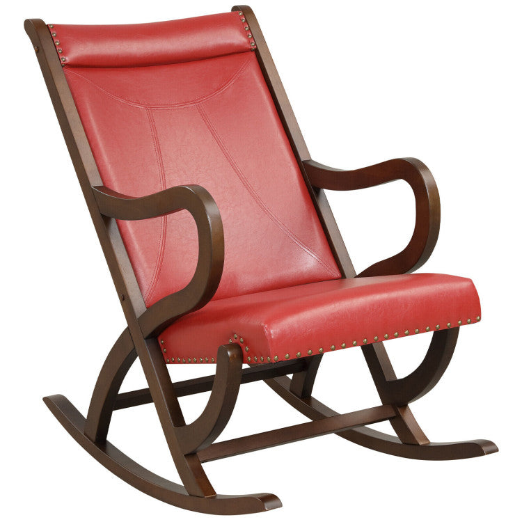 Modern Rocking Chair with PU Cushion and Rubber Wood Frame