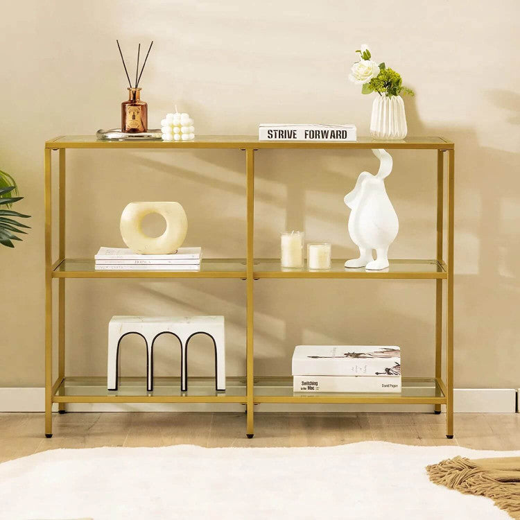 3-Tier 12D X 29W Inch Console Table with Tempered Glass Shelf