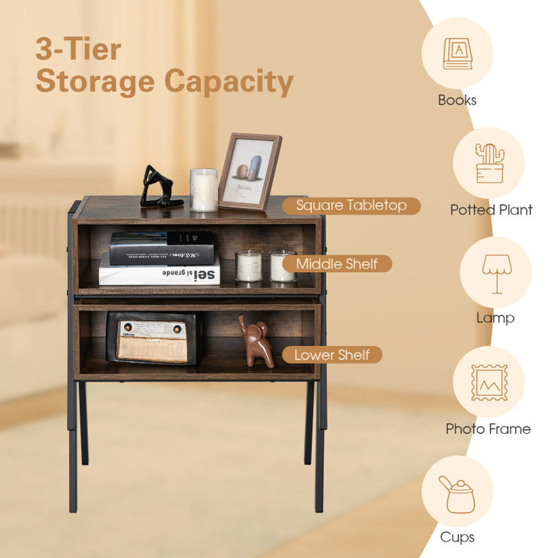 Stackable Night Stand Shelf Accent Table with Metal Frame