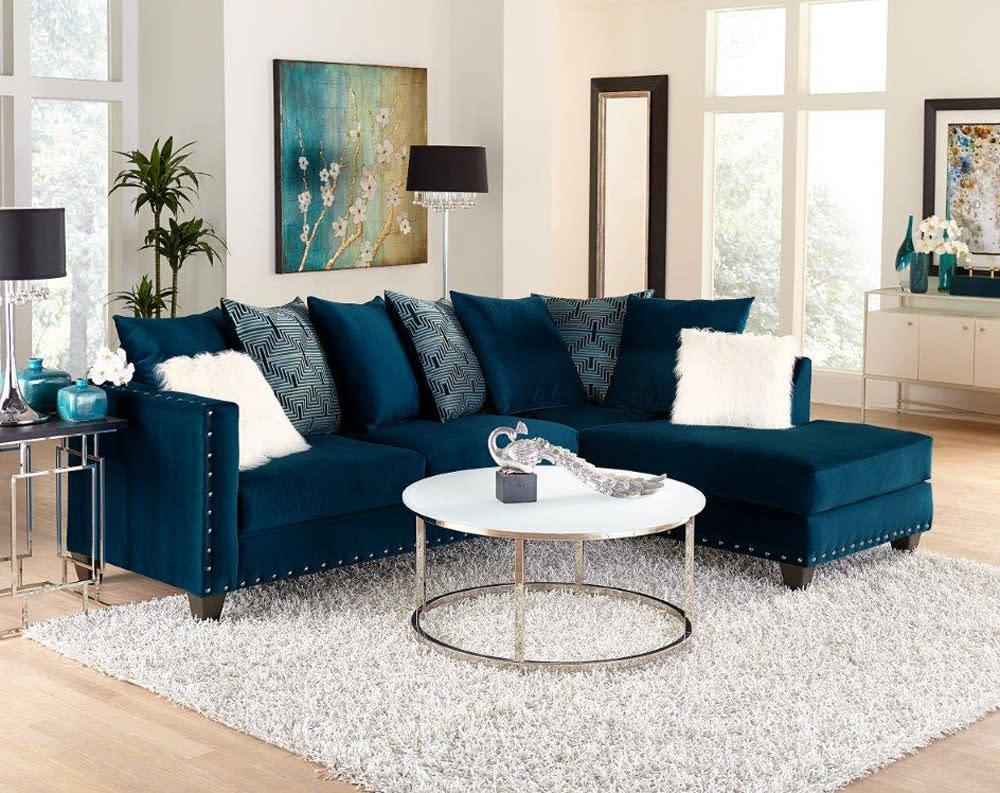 Blue Velvet Sectional - StafforaFurniture