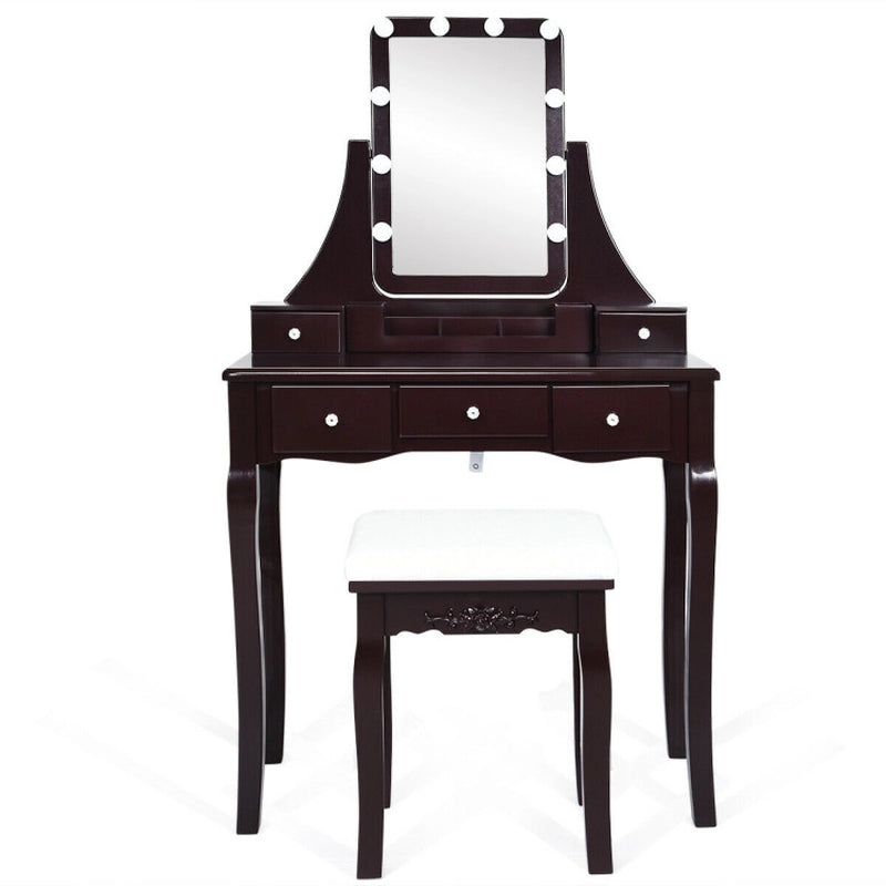 10 Dimmable Light Bulbs Vanity Dressing Table with 2 Dividers and Cushioned Stool