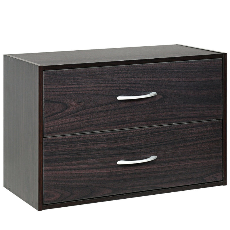 2-Drawer Stackable Horizontal Storage Cabinet Dresser Chest with Handles