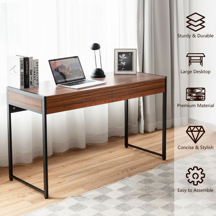 44 Inch 2-Drawer Computer Desk with 2 Drawers for Bedroom and Office