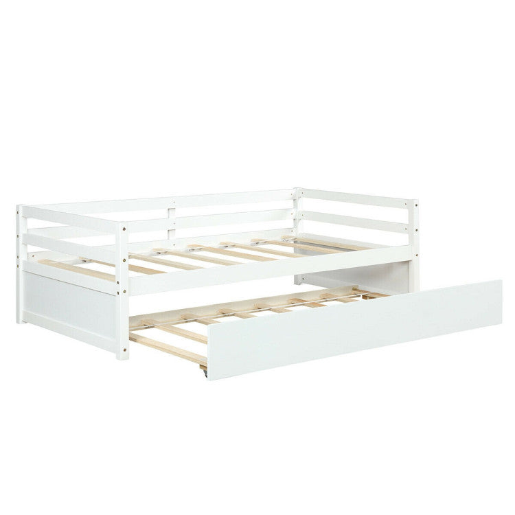 Twin Size Trundle Platform Bed Frame with Wooden Slat Support