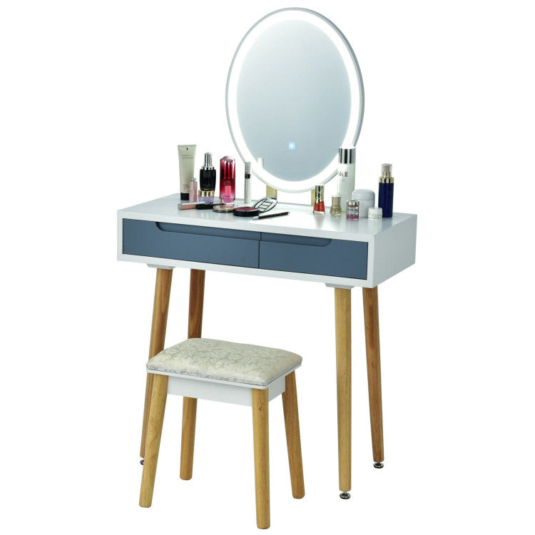 Touch Screen Vanity Makeup Table Stool Set with Lighted Mirror