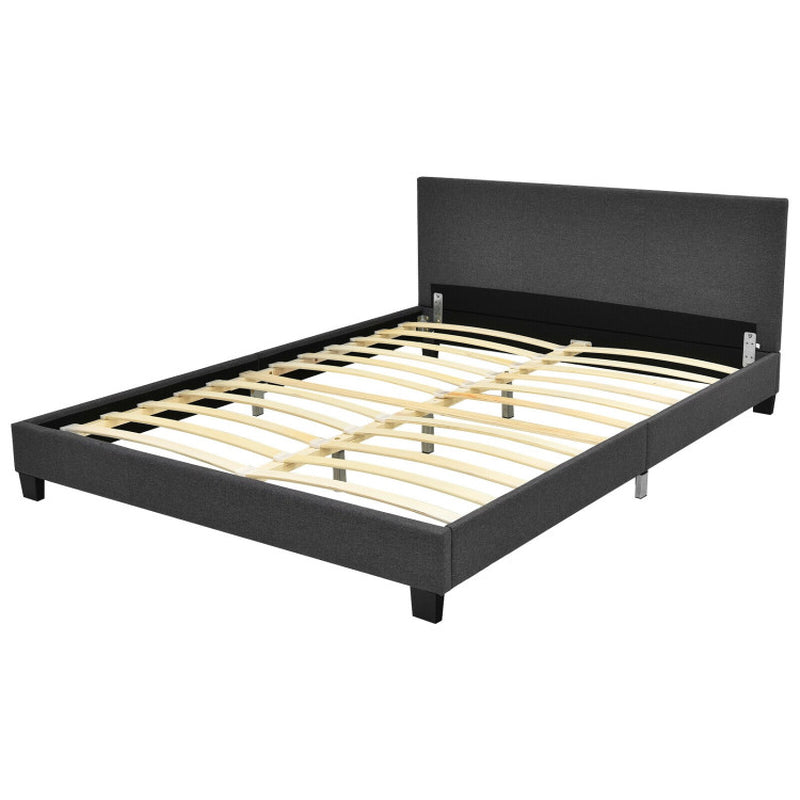 Full Upholstered Platform Bed Frame with Headboard Wood Slat