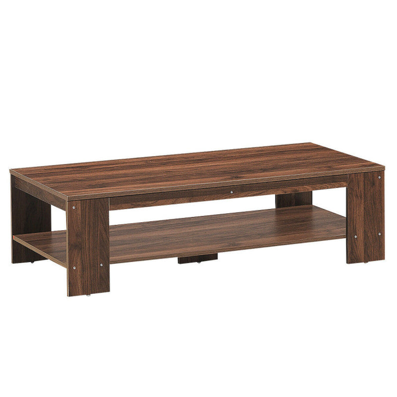 Industrial Rustic 2-Tier Rectangular Coffee Table with Storage Shelf